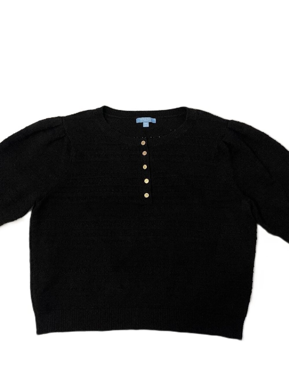 Draper James Sweater Short Sleeve Women's XXL Black Puff Sleeve Knit Top Buttons - Picture 5 of 13